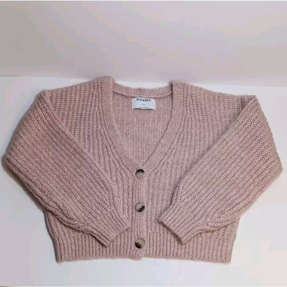 Old Navy Womens V Neck Cropped Fuzzy Cardigan Pale Pink Sweater Poly Blend NWT - Picture 1 of 9